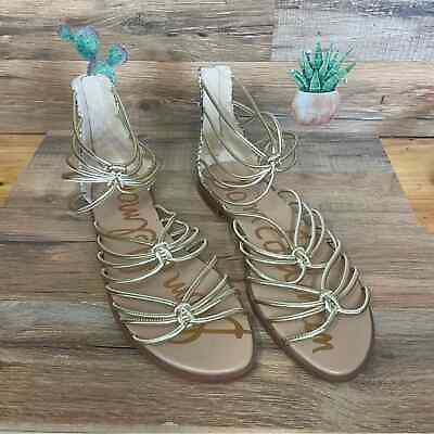 #ad Sam Edelman Emi sandal gold Strappy women’s 9 zip up flats greek goddess $22.88