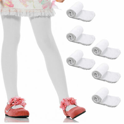 #ad 6 Girls Kids Toddlers Dress Stockings Footed Tights Pantyhose Dance White Small $16.04