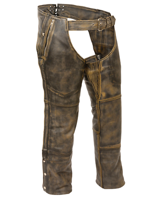 #ad Motorcycle Distressed Brown Mens Leather Riding Biker Chaps $109.99