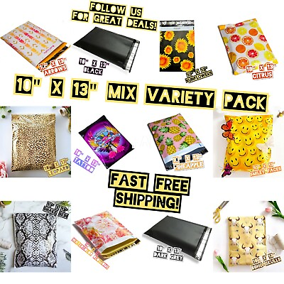 #ad 120 Mix Designer 10x13 Poly Mailers Variety Pack 10 ea Shipping Envelopes $27.75