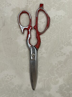 #ad Unbranded Vintage Kitchen Scissors Shears Red Handles Made in Japan $9.99