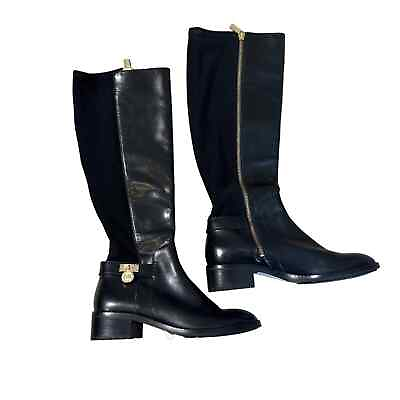 #ad Michael Kors Hamilton black leather boots size 5.5 full zip $72.00