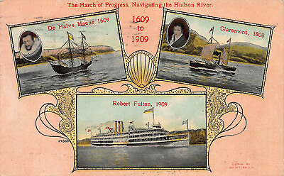 #ad 1909 Hudson Fulton Expo March of Progress Navigating the Hudson River N.Y. $12.00