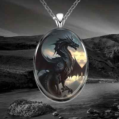 #ad New Jewelry Black Dragon Oval Pendant Necklace $14.25