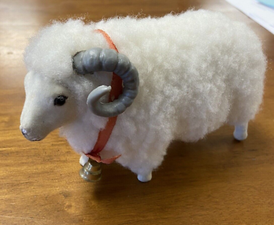 #ad VintageHandcrafted Sheep Ram Figurine Good Condition Ribbon With Ball 4quot;T $14.95