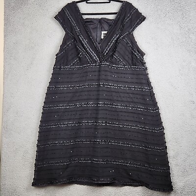 #ad TADASHI TOO Dress Womens Size 24Q Black Sequined Sleeveless Striped VINTAGE $28.80