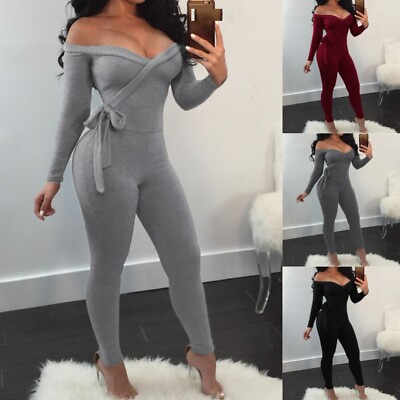 #ad Women Sexy Knitted Jumpsuit Bodycon Off Shoulder Party Slim Fit Romper Playsuit $23.99