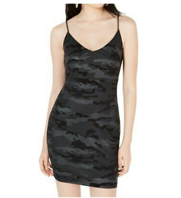 #ad Womens Dress Size L Jump Apparel Black Juniors Sheath Camo Chain Strap $18.45