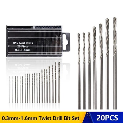 #ad 20pcs Twist Drill Bit Set Mini High Speed Steel HSS Drill Bit For Wood Metal $15.19