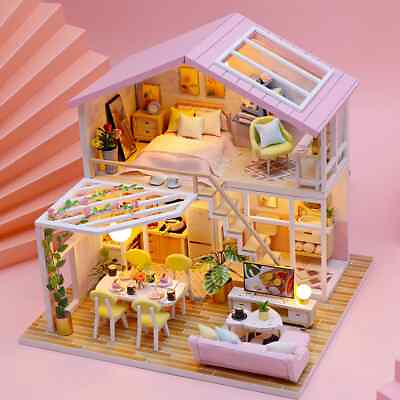 #ad Doll House Mini DIY Small Kit Room Toys Home Decoration with Furniture Wooden $83.87