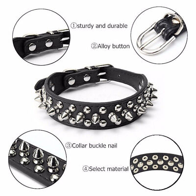 #ad Spiked Studded Leather Dog Collar Rivets Pet Small Large Cat Pit Bull Adjustable $5.99