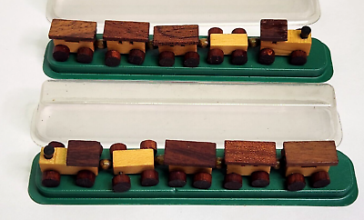 #ad 2 Miniature Wood Toy Trains Loquai W Germany In Plastic Cases $12.99