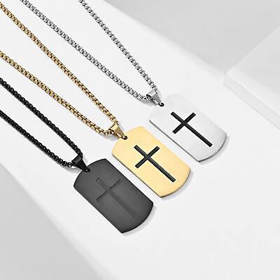 #ad Hip Hop Stainless Steel Cross Shield Pendant Military Tag Dog Tags Necklace Gift C $9.99