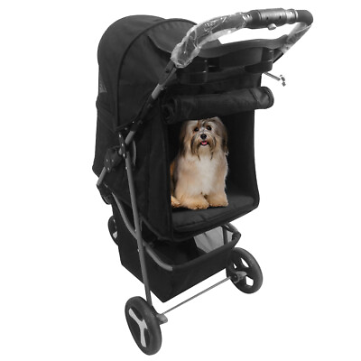Dog Stroller Pet Travel Carriage 3 Wheeler w Foldable Carrier Cart Cup Holder $54.58