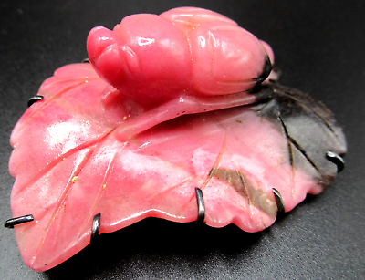 #ad AMY KAHN RUSSELL Sterling Silver Carved Pink Rhodochrosite Bug on Leaf Brooch $249.99