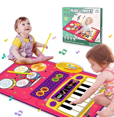 #ad Piano Mat: Baby Toys for 1 Year Old Girls 2 in 1 Music Mat with Keyboard amp; Drum $24.99