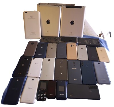 #ad Bulk Lot of 27 Various iPhones Ipod Android phones and Tablets LG HP Apple $150.00