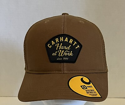 #ad Carhartt Canvas Mesh Adjustable Patch Hat Brown Men#x27;s One Size NEW $17.00