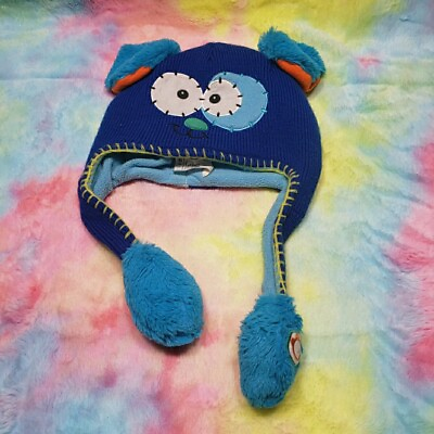 #ad Flipeez Dog Puppy Beanie Winter Hat Blue Knit Boys Ear Flaps Eyes $4.99
