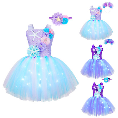 #ad Kids Girls Shiny Mermaid Tutu Dress Lights Adorned Princess Dress with Headband $23.99