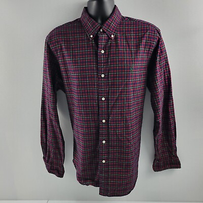 #ad Ralph Lauren dress shirt button down classic XL red green plaid mens 1703 $15.67