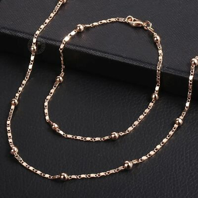 #ad Bead Link Chain Jewelry Sets Women Rose Gold Color Bracelet Necklace Jewelry Set $12.79