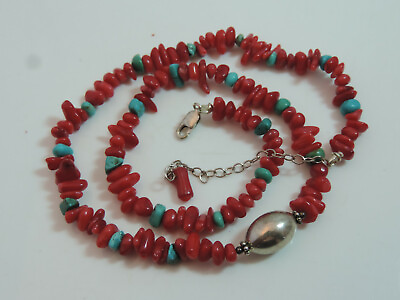 #ad So.West Design Sterling Silver Red Coral Turquoise bead strand Necklace Ce 111 $40.49