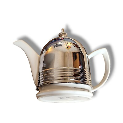 #ad Vintage Hall China Co. Tea Pot Forman Family with Chrome Insulator Mint $19.00