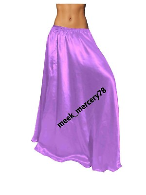 #ad Tribal Dance Satin Medium Purple Belly Dance Half Circle skirts Long Maxi S9 $26.12