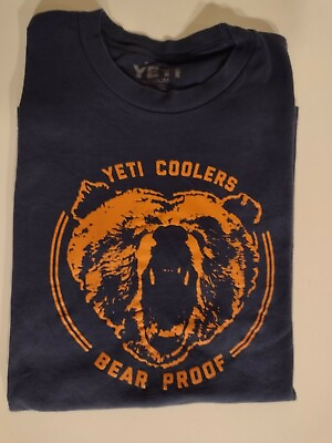 #ad Yeti Coolers Mens Bear Proof Graphic T Shirt Navy Crewneck S S Cotton Size M $15.00