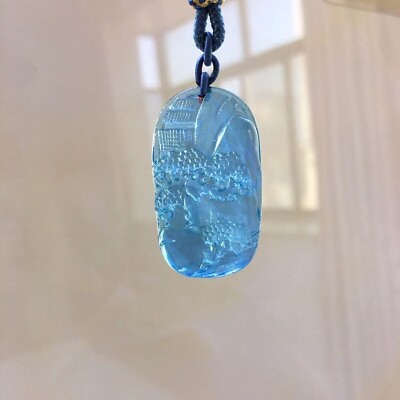 #ad Genuine Natural Blue Aquamarine Gemstone Crystal Shape Design Pendant $269.00