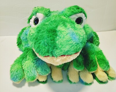 #ad MTY 28 Inch Frog Large Plush Stuffed Animal Green Laying Red Hearts Glitter Eyes $9.99