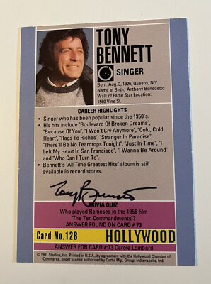 #ad 1991 Hollywood Walk Of Fame Tony Bennett SIGNED AUTO Autograph Card Music Artist $199.99