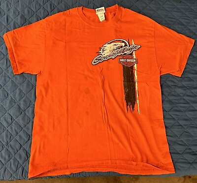 #ad Harley Davison T Shirt L Roswells Short Orange Free Shipping MC Tattered SE $25.00