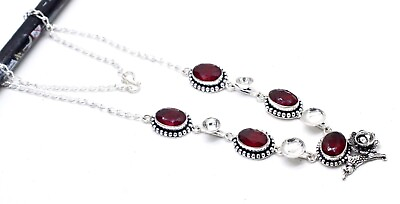 #ad 925 Sterling Silver Mozambique Garnet Gemstone Jewelry Necklace Size 17 18quot; $16.99