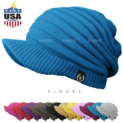 #ad S Visor Beanie Solid Knit Slouchy Baggy Crochet Ski Winter Hat Cap Man Women $11.95
