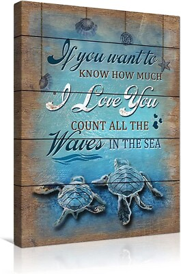 #ad Beach Ocean Sea Turtle Seashell Canvas Wall Art for Bathroom Living Room $25.99
