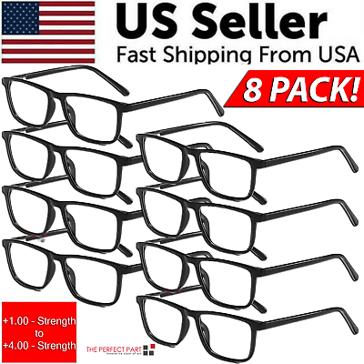 #ad Reading Glasses Mens Womens Unisex Readers Eyeglasses 8 Pack Glasses New Square $11.59