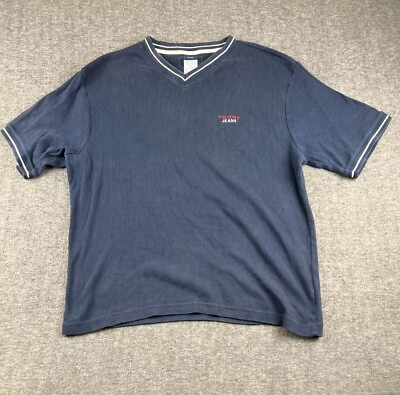 #ad Tommy Jeans Mens Ribbed Shirt Short Sleeve Tee V Neck Plain 100% Cotton XXl Blue $19.99
