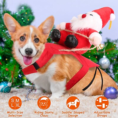 #ad Winter Pet Christmas Costumes Red Coat Dog Riding Santa Claus w Bell Clothes US $12.97