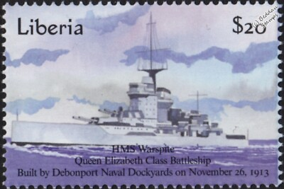 #ad HMS WARSPITE 03 Queen Elizabeth Class Battleship Warship Stamp 2001 Liberia GBP 1.99