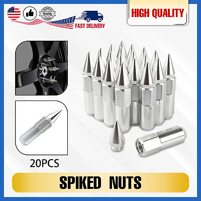 #ad 20pcs SILVER Tuner Spiked Wheel Nuts M12x1.5 Aluminum 60mm Extended For Ford $33.99