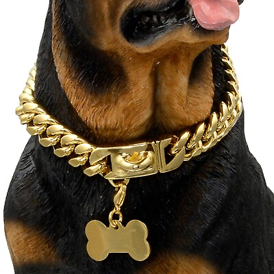 #ad Gold Dog Collar Big Dog Collar Stainless Steel Large Dog Outdoor Walking Chain $37.99