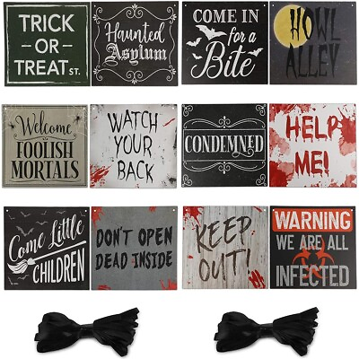 #ad 12 Pack Halloween Decorations Home Indoor Outdoor Party Beware Signs with Rope $11.99