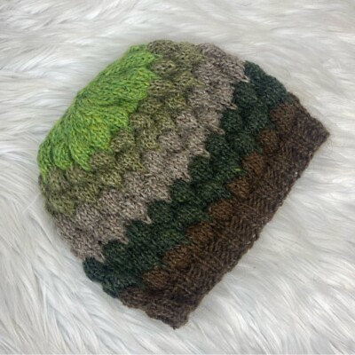 #ad Handmade Crochet Soft Unisex Beanie Multi colored Green Brown Tan Knit $22.50