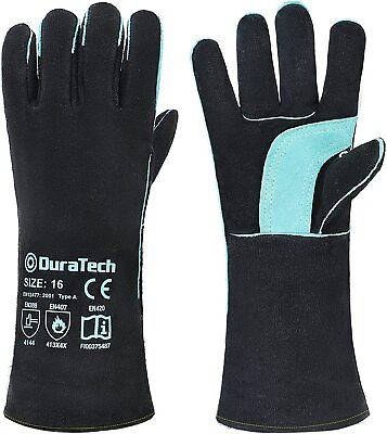 #ad DURATECH 16 inch Welding Gloves Heat Fire Resistant Cow Leather Fireplace Gloves $27.99