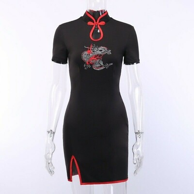 #ad Women Chinese Dress Cheongsam Embroidery Dragon Punk Gothic Retro Court GBP 22.51