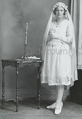 #ad Antique Glass Plate Negative Girl Religious Photo V00228 $14.99