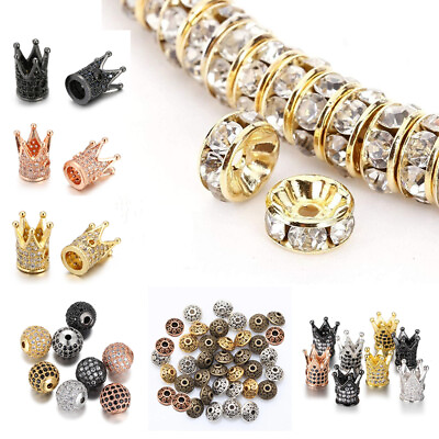 50Pcs Spacer Beads Silver Rhinestone for Jewelry Making Loose Beads for Bracelet $6.99