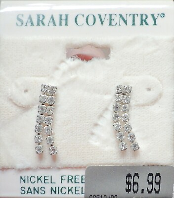 #ad Vintage Signed SARAH COVENTRY 2 Column Rhinestone Dangle Pierced Earrings ST $12.38